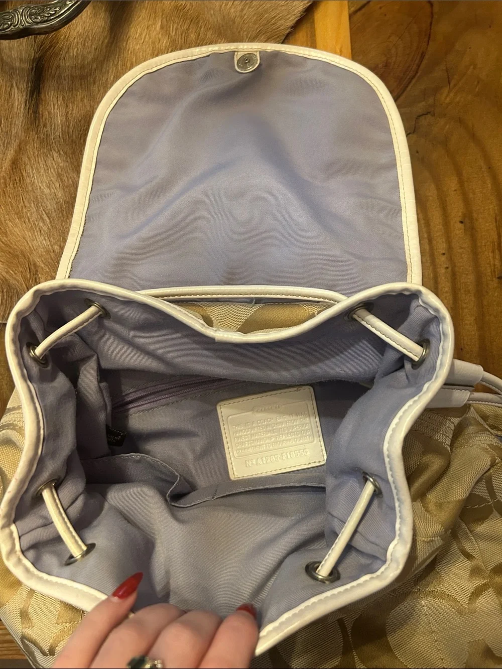 Coach Signature Canvas Drawstring Backpack in Khaki